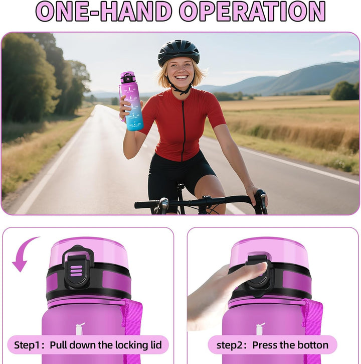 HoneyHolly Trinkflasche 1L mit Strohhalm, Trinkflasche Kohlensäure Geeignet, Wasserflasche Sport mit