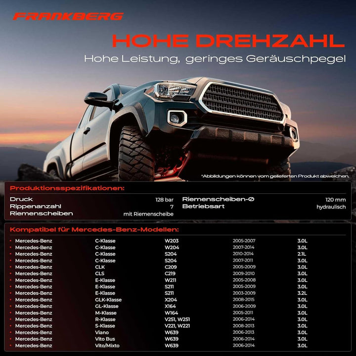 Frankberg Servopumpe Hydraulisch Lenkung Kompatibel mit C-Klasse W203 W204 3.0L 2007-2014 CLK C209 3