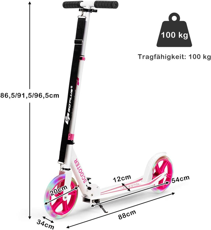 GOPLUS Scooter Kinder, Cityroller aus Aluminium bis zu 100kg, Kickscooter mit Schultergurt & LED Räd