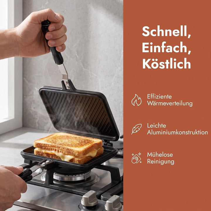 Toyvian Sandwichmaker mit Grillfunktion, Doppelseitige Antihaft-sandwichpfanne, Aluminium-backplatte