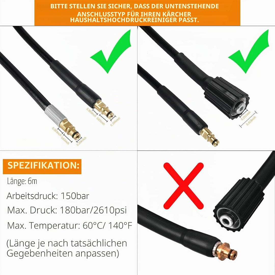 Ersatzschlauch, 6 m, flexibler Hochdruckreiniger mit M22 mit Gewinde und Quick Connect, Typ Click, f