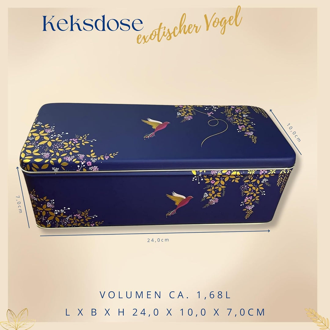 Geschenkdose Design Sara Miller - Liebevoll gestaltete rechteckige Vorratsdose - Motiv Paradiesvogel