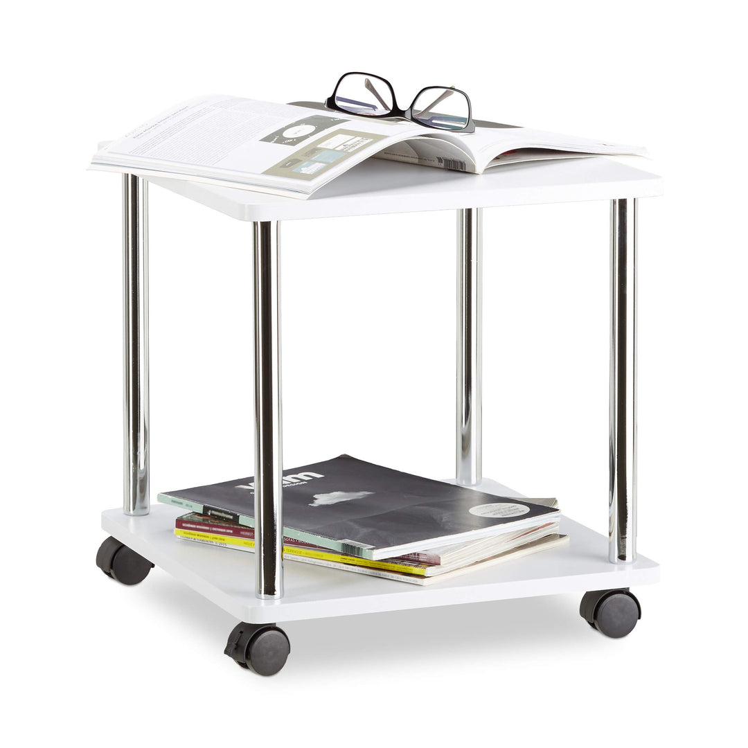 Relaxdays Beistelltisch rollbar, Allzweckwagen Holz, 4 Rollen, quadratischer Couchtisch, HxBxT: 41,5