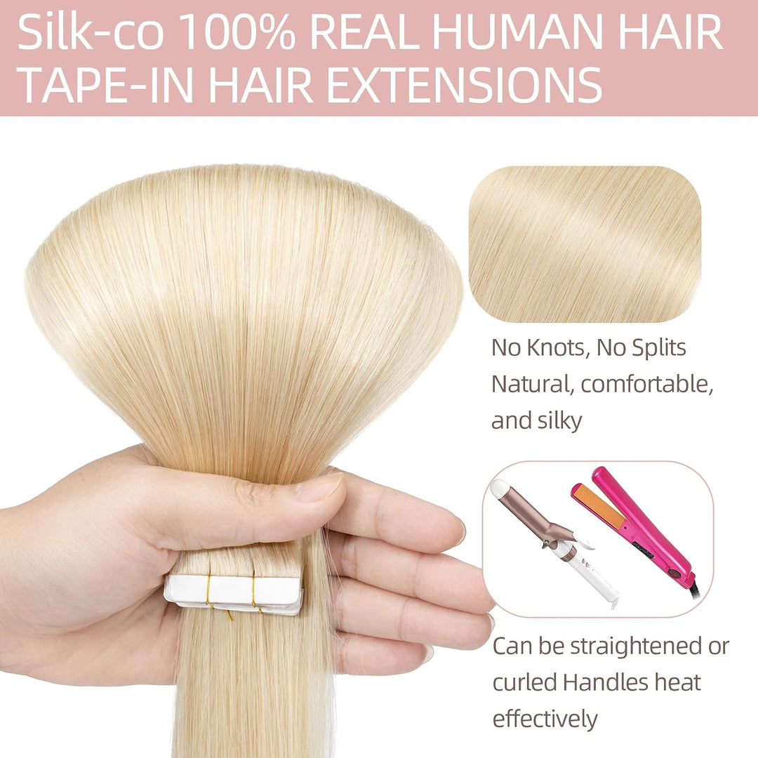 Silk-co Tape Extensions Echthaar 10 Stück 20g, Remy Tape in Extensions Haarverlängerung, Skin Weft E