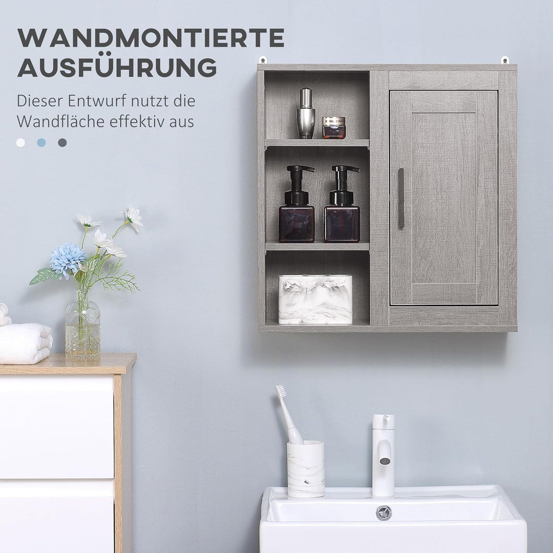 kleankin Badezimmerschrank Wandschrank mit 1 Schrank und 3 Regalen Mehrzweckschrank mit verstellbare