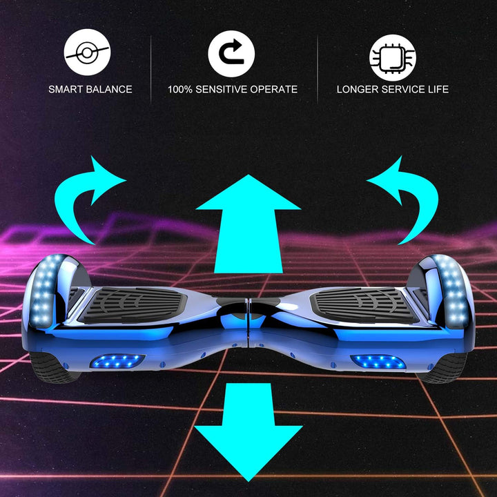 GeekMe Hoverboards 6.5”Zweimotoren 2-Rad-Hoverboards Hoverboards mit LED-Leuchten Bluetooth, Blue