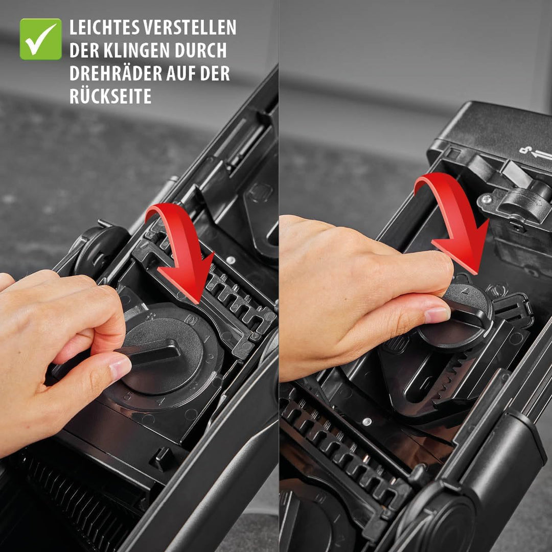 GEFU All-in-One Gemüsehobel | Für Süsskartoffeln, Gemüse & Obst bis Ø 8 cm | Mit Auffangbehälter, ve