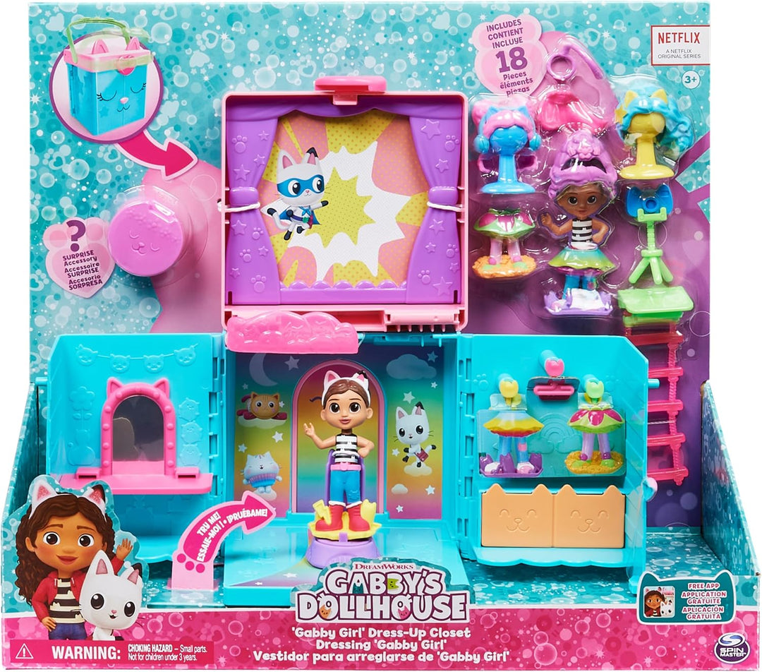 Gabby‘s Dollhouse, Rainbow Closet, tragbares Regenbogen Kleiderschrank Spielset mit Gabby Figur, 4 B