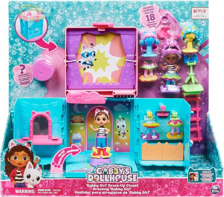 Gabby‘s Dollhouse, Rainbow Closet, tragbares Regenbogen Kleiderschrank Spielset mit Gabby Figur, 4 B