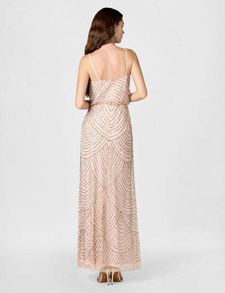 Adrianna Papell Damen-Blouson Perlenkleid 34 Mehrfarbig - Multicoloured (Blush/Gold), 34 Mehrfarbig