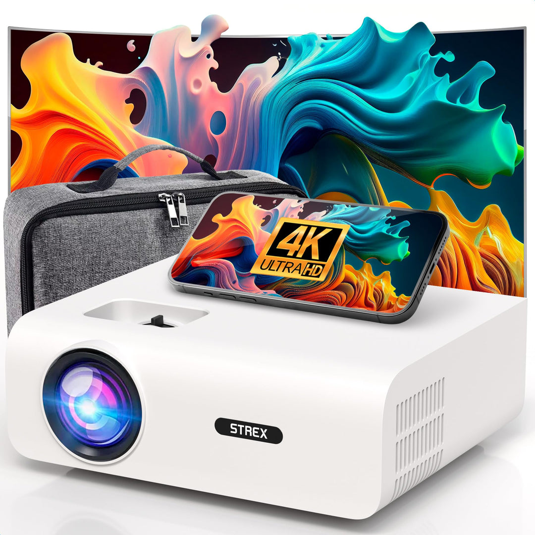 Strex Beamer - 1080P Full HD - 15000 Lumen - Drahtloses Streaming - WiFi - Bluetooth - Mini Beamer -