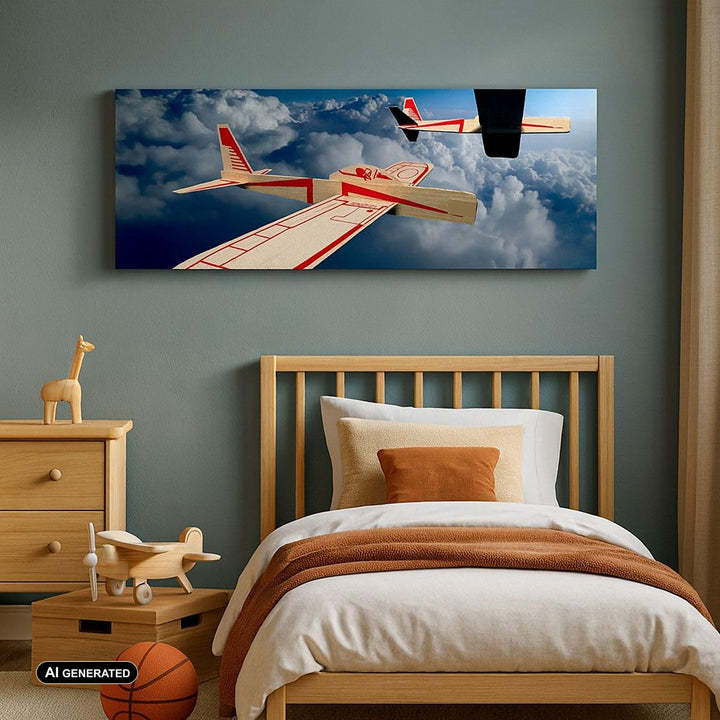 Wandbilder Dekoration Wohnzimmer Segelflugzeuge fliegen hoch Modell Bilder auf Leinwand 120x50cm Lei