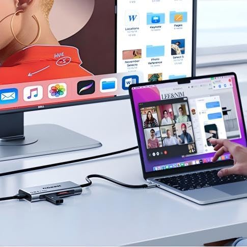 QGeeM USB C Hub, USB C auf HDMI Adapter, 4K 7 in 1 USB C Dongle mit 100W Stromversorgung, 3 USB 3.0