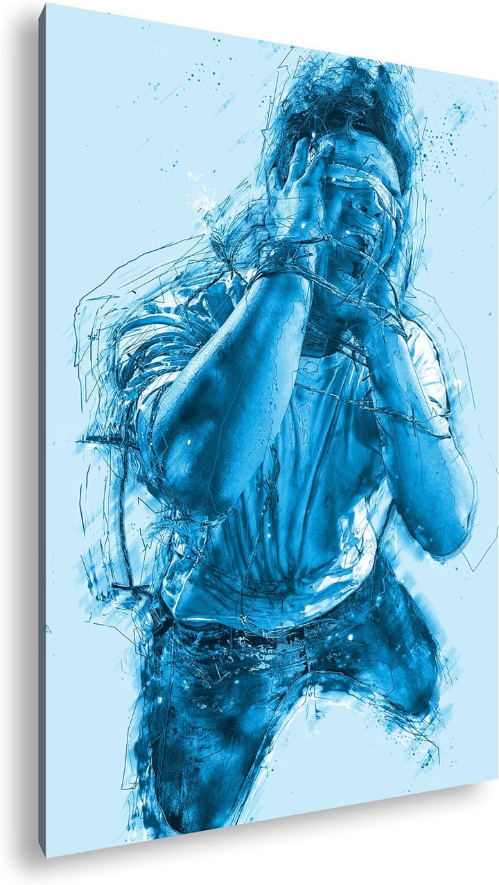 deyoli Irrsinniger Man Format: 80x60 Effekt: Monocrome Blau als Leinwand, Motiv fertig gerahmt auf E