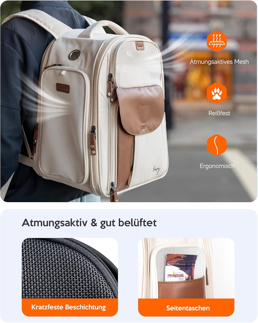 Sensej x Pawmee Katzenrucksack mit Staufach für Katzentoilette – Tragbar & Platzsparend, Ausziehbare