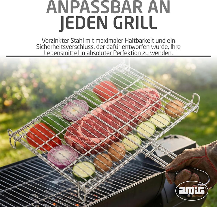 Amig - Grill für Barbecue - 65 x 40 cm - Hergestellt aus korrosionsbeständigem Stahl - Gleichmässige