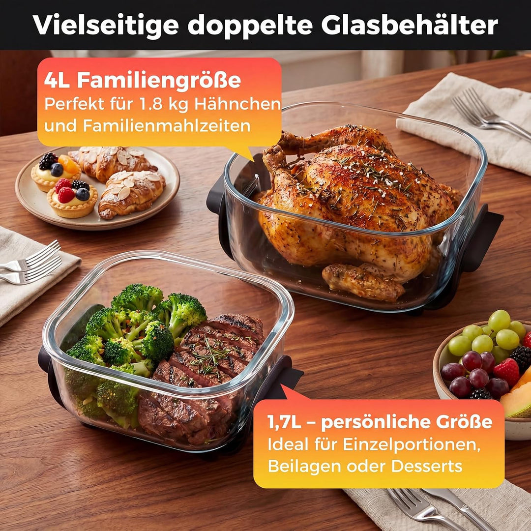 COSTWAY Air Fryer tragbar Glas Heissluftfritteuse 4 L/1,7 L, 6 in 1 Airfryer | Heissluftfrittieren &