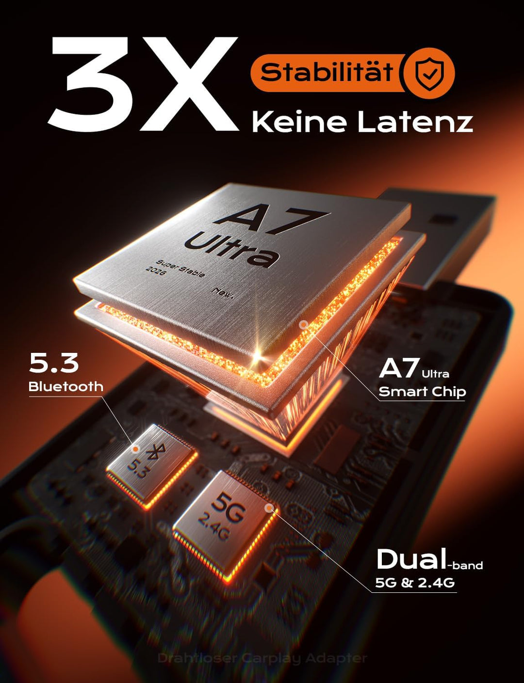 für Apple Carplay Wireless Adapter, 3X Verbindung, Mini Keine Latenz Wireless Carplay Adapter, Plug