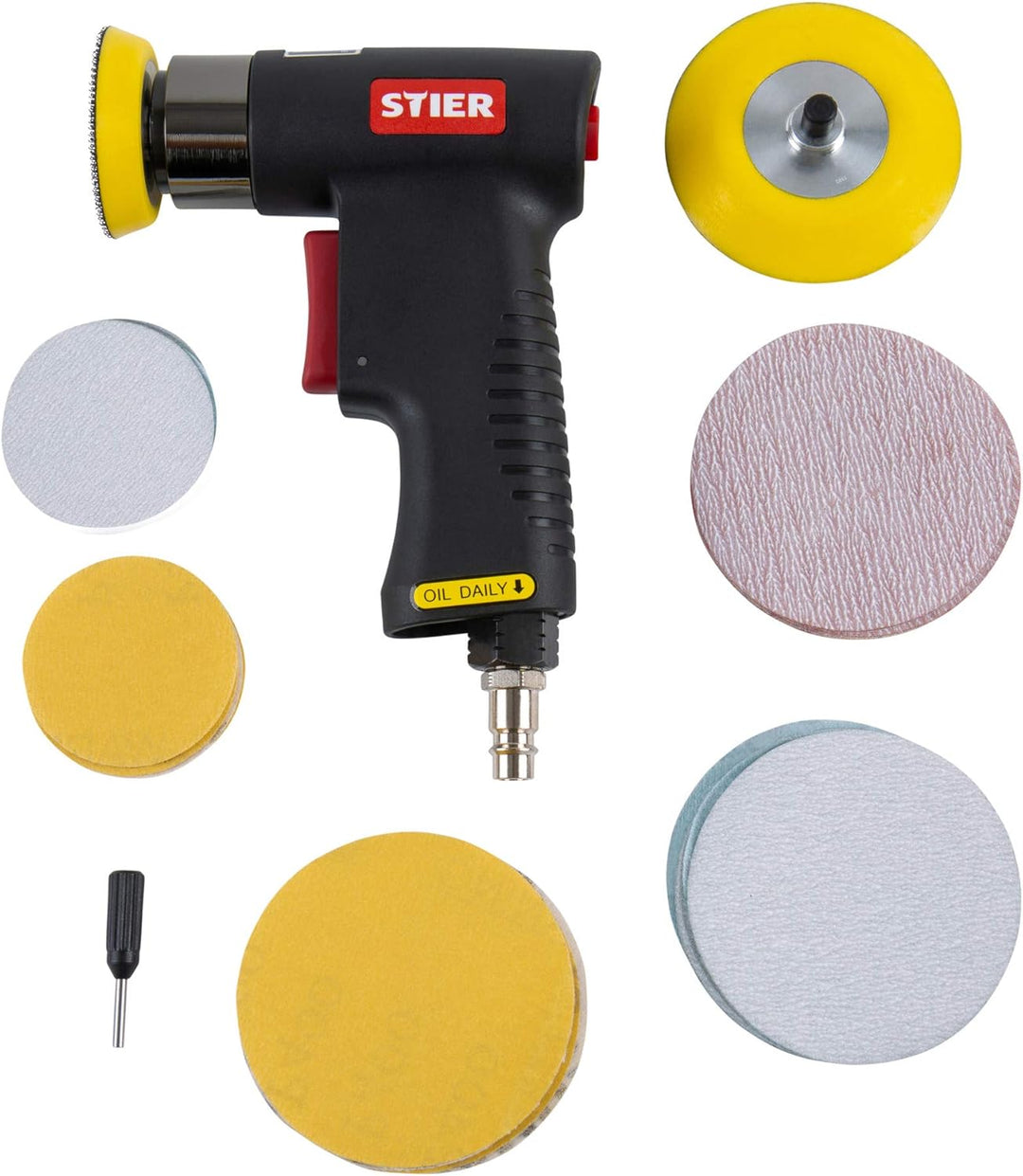 STIER Mini-Exzenterschleifer-Satz ME-26 Länge 100 mm 64-teilig