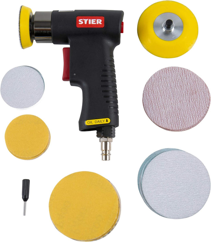 STIER Mini-Exzenterschleifer-Satz ME-26 Länge 100 mm 64-teilig