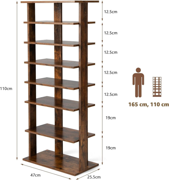 GIANTEX Schuhregal schmal und hoch, Schuhschrank Regal Holz 8 Ebenen, Schuhständer Schuhablage verti
