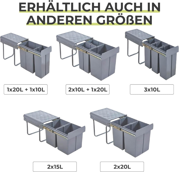 [en.casa] Einbau-Mülleimer Froland Abfallsortierer Ausziehbarer Müllsammler 2 Herausnehmbare Fächer