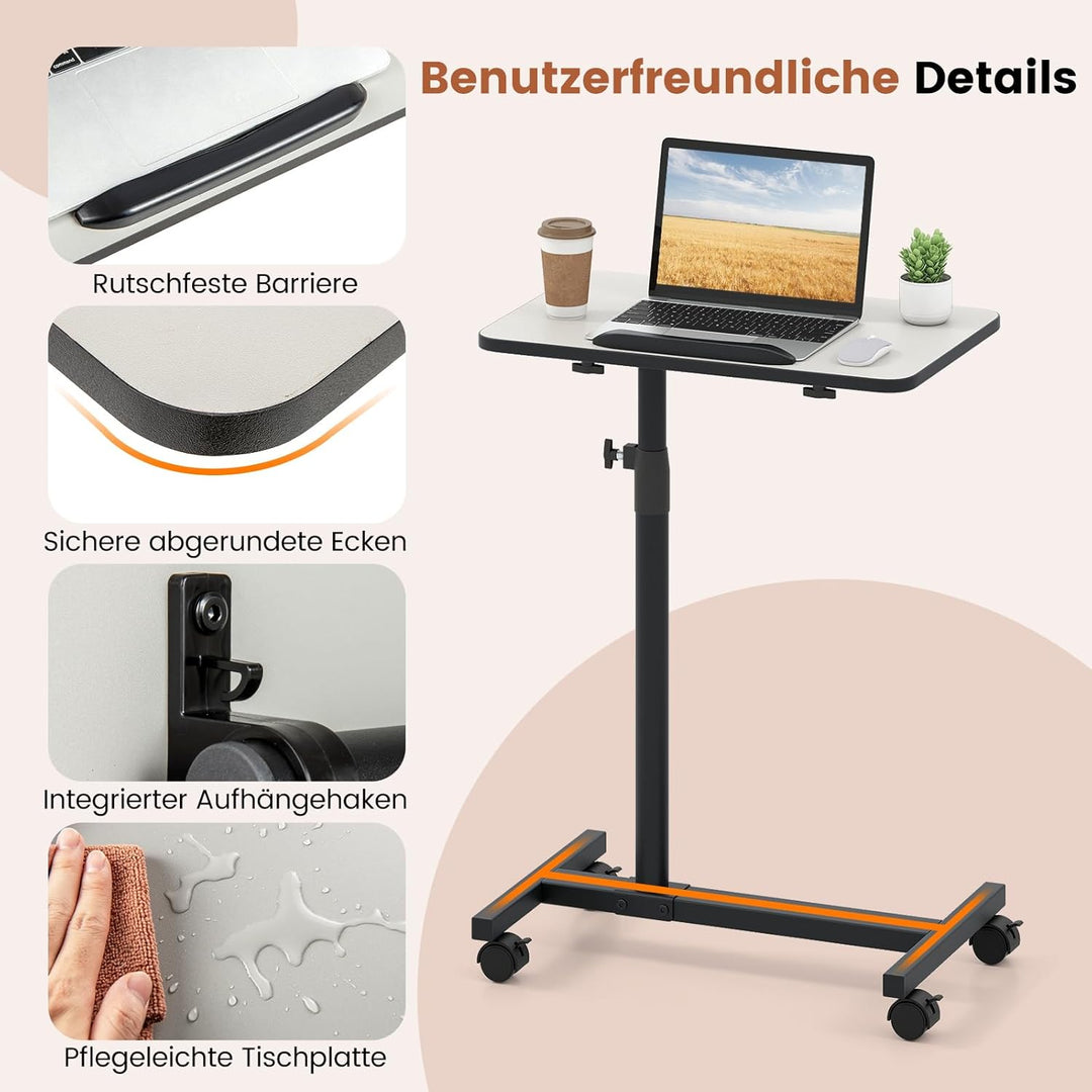 GYMAX höhenverstellbarer Betttisch auf Rollen, Pflegetisch mit 360° neigbare & drehbare Tischplatte,
