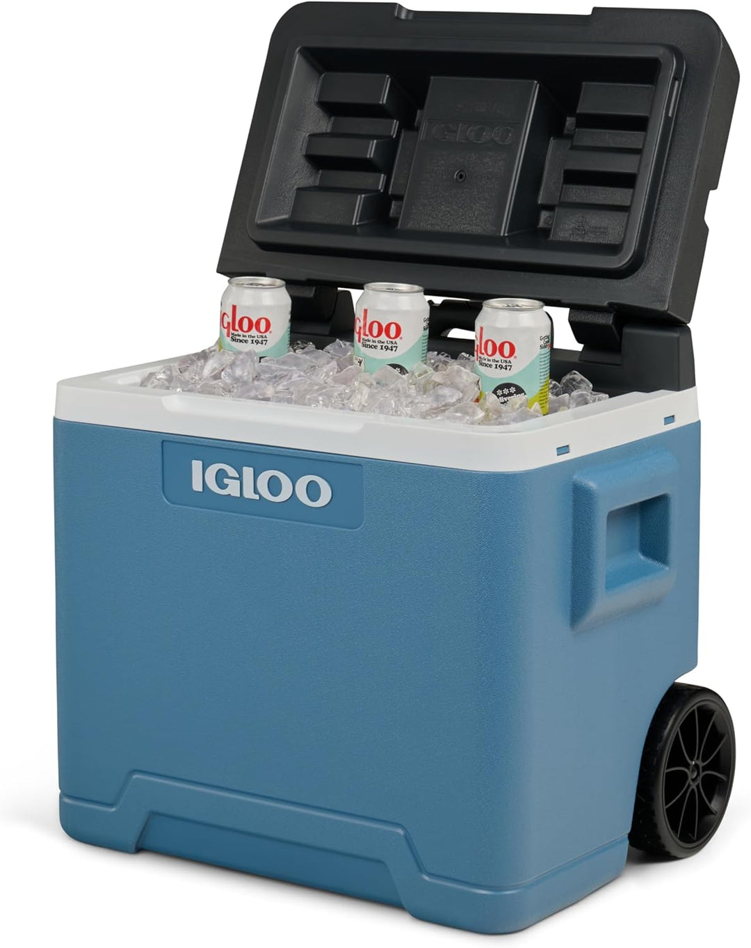 IGLOO IP42 Roller Kühlbox 42L – Passiv-Kühlbox mit Rollen und Teleskopgriff, eisblaue Thermobox für
