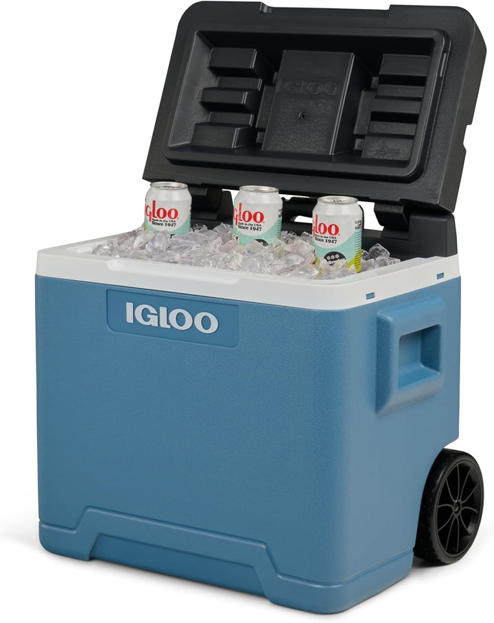 IGLOO IP42 Roller Kühlbox 42L – Passiv-Kühlbox mit Rollen und Teleskopgriff, eisblaue Thermobox für