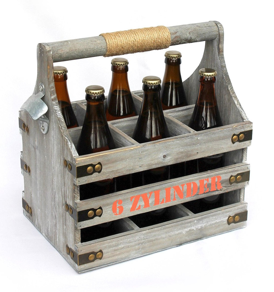 DanDiBo Bierträger mit Flaschenöffner Flaschenträger 6 Zylinder 93540 Flaschenkorb aus Holz
