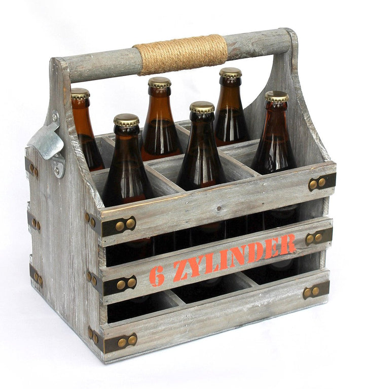 DanDiBo Bierträger mit Flaschenöffner Flaschenträger 6 Zylinder 93540 Flaschenkorb aus Holz