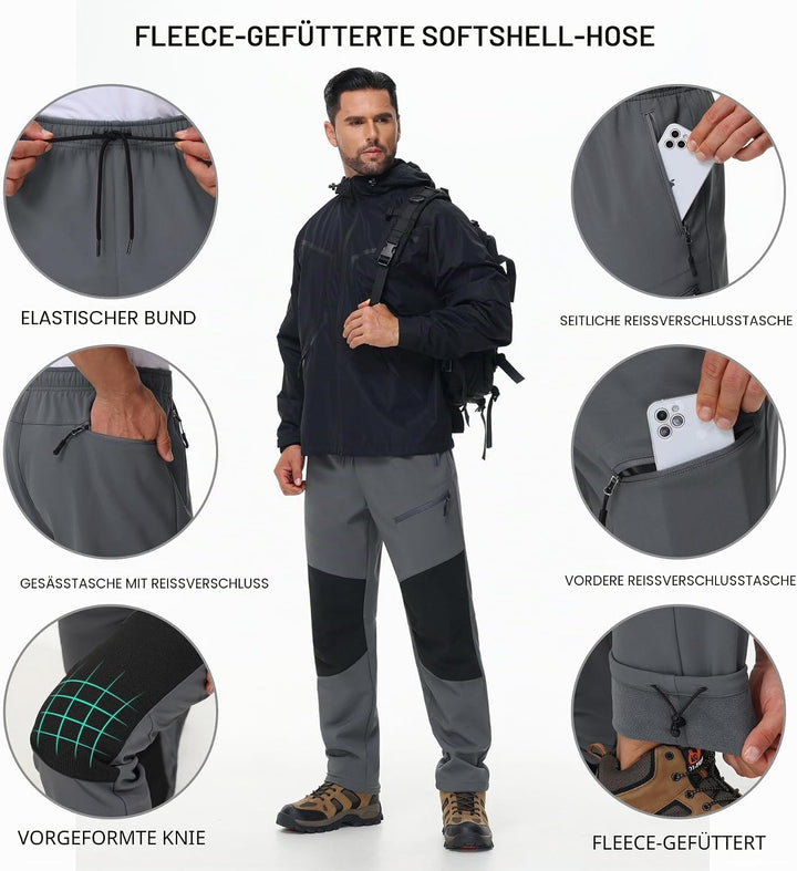 MOCOLY Wanderhose Herren Winter Thermo Jagdhose Skihose Schneehose Thermohose Winterhose Warme Fleec
