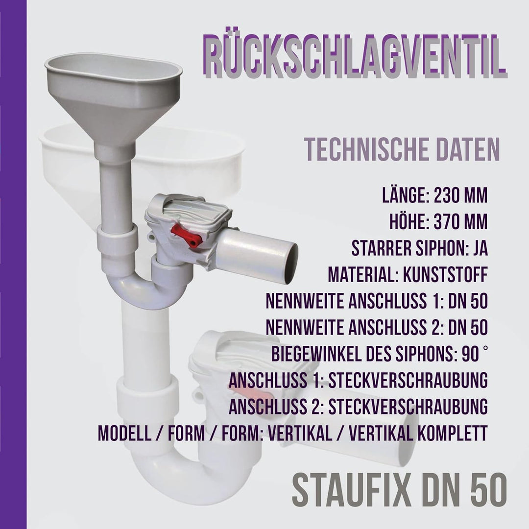 Kessel 73053 Staufix U-Biegungsstück mit Rückschlagventil für Heizungsanlage Überlauf Ø 50 mm