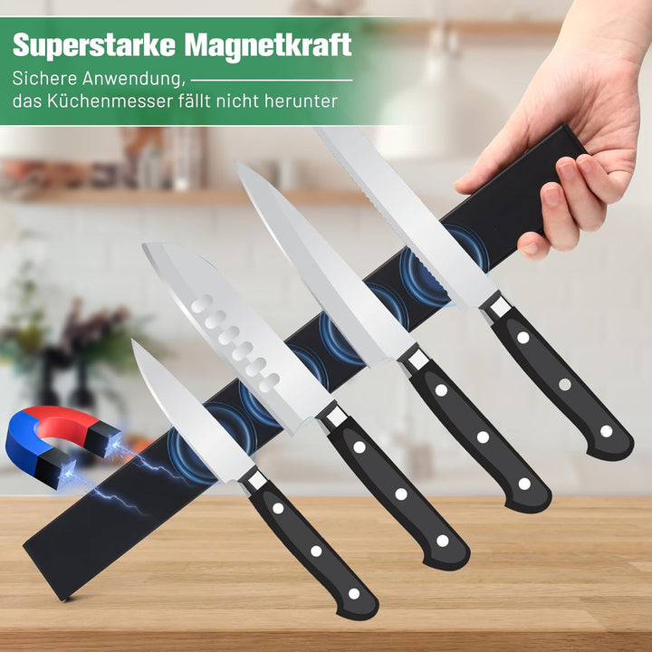 Magnetleiste Messer 40 cm, Messerhalter magnetisch schwarzmit 3 Haken,Magnet Messerhalter aus Edelst