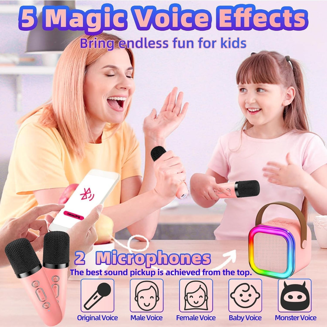 Karaoke Maschine für Kinder mit 2 Bluetooth Mikrofonen,Tragbare Kinder Karaoke-Lautsprecher,Mini Blu