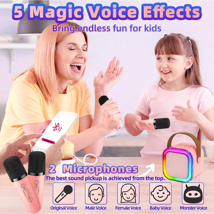 Karaoke Maschine für Kinder mit 2 Bluetooth Mikrofonen,Tragbare Kinder Karaoke-Lautsprecher,Mini Blu