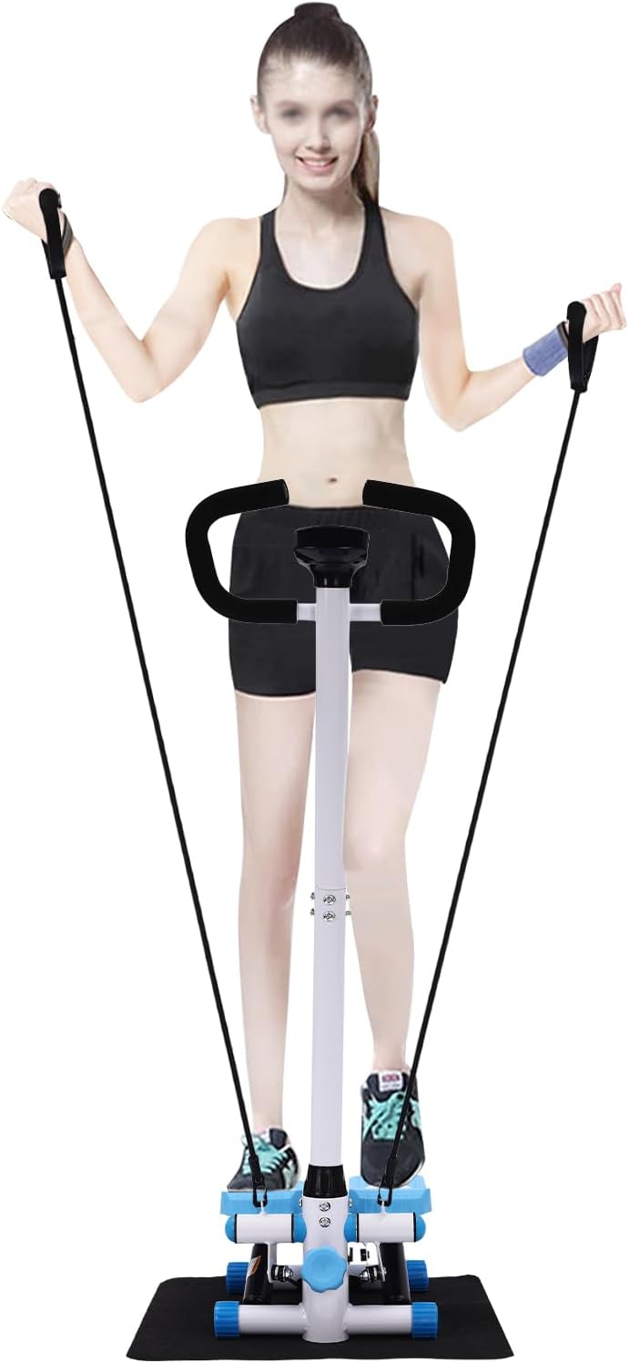 Fitness Mini Stepper Blau+Weiss Fitness Stepper Stahlrohr Übung Stepping Maschine mit Widerstandsbän