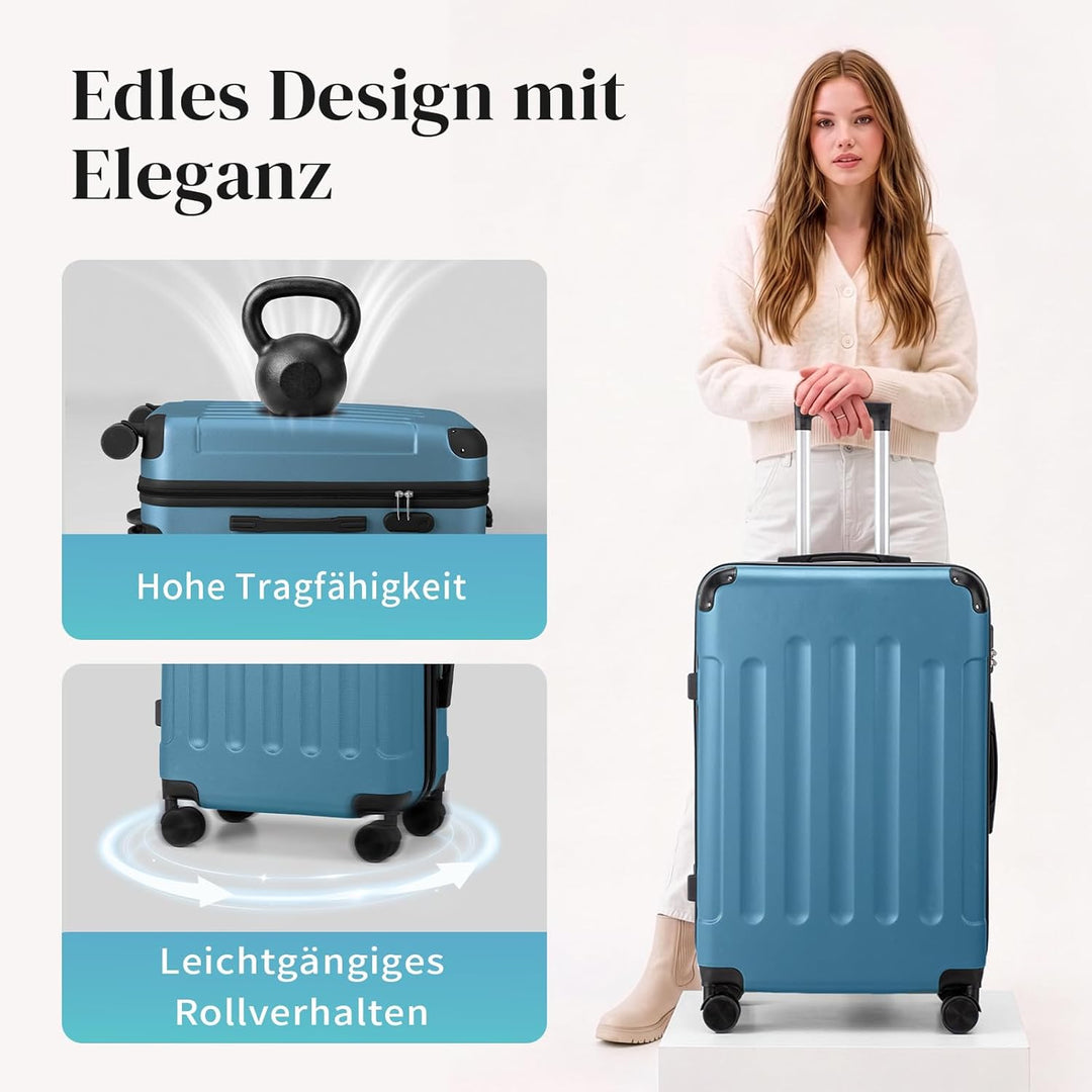 LALAHO Kofferset 5 teilig mit Kosmetikkoffer & verstärkten Ecken, Hartschalen Koffer Set aus ABS, Re
