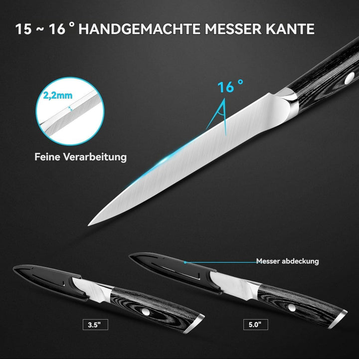 Messerset 2 pcs, Profi Universalmesser 13 cm und Scharfes Schälmesser 9 cm aus Deutschem EN1.4116 Ed
