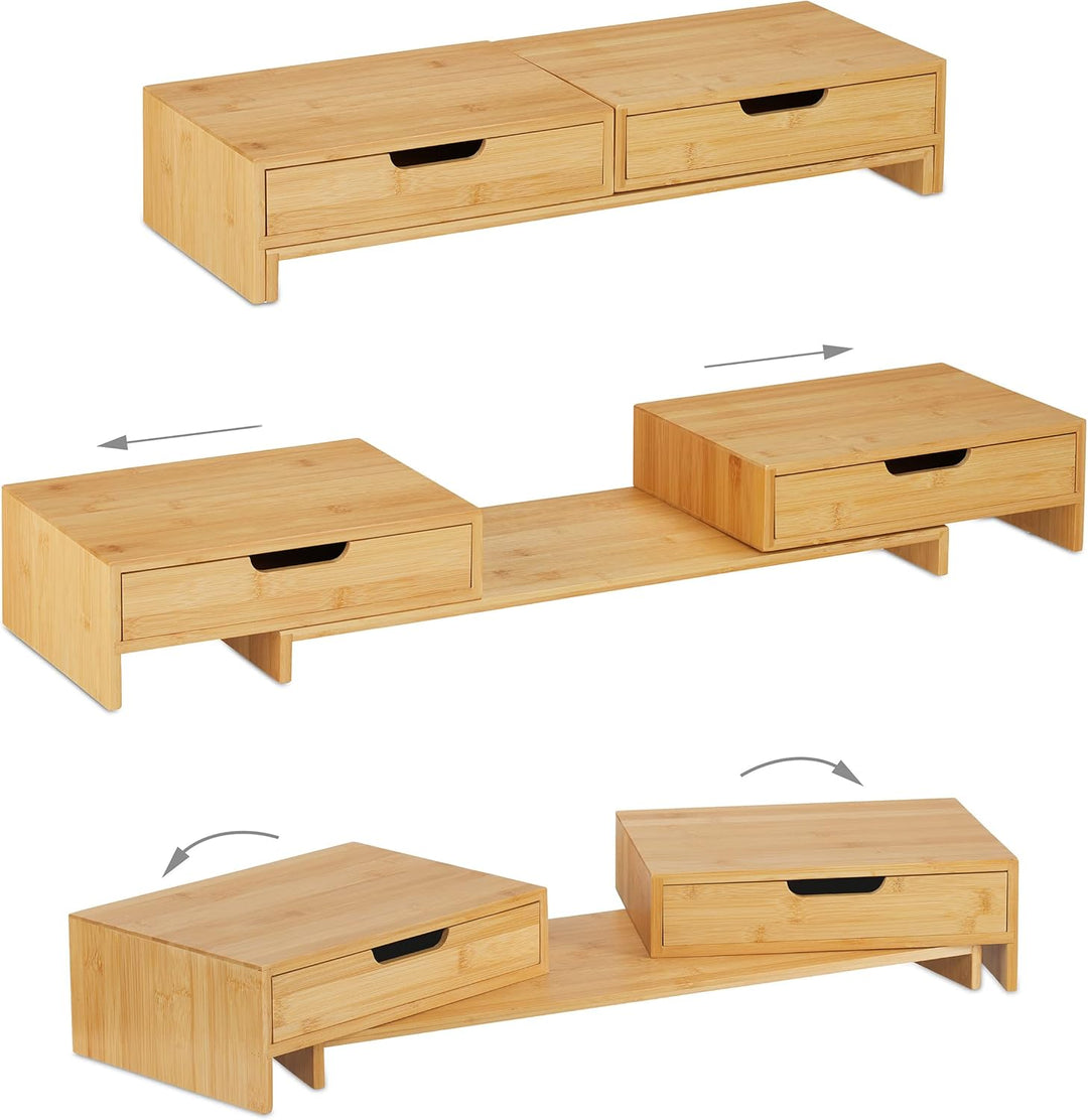 Relaxdays Monitorständer für 2 Monitore, ausziehbar, verstellbar, HBT: 11x107x22 cm, Schreibtisch Mo