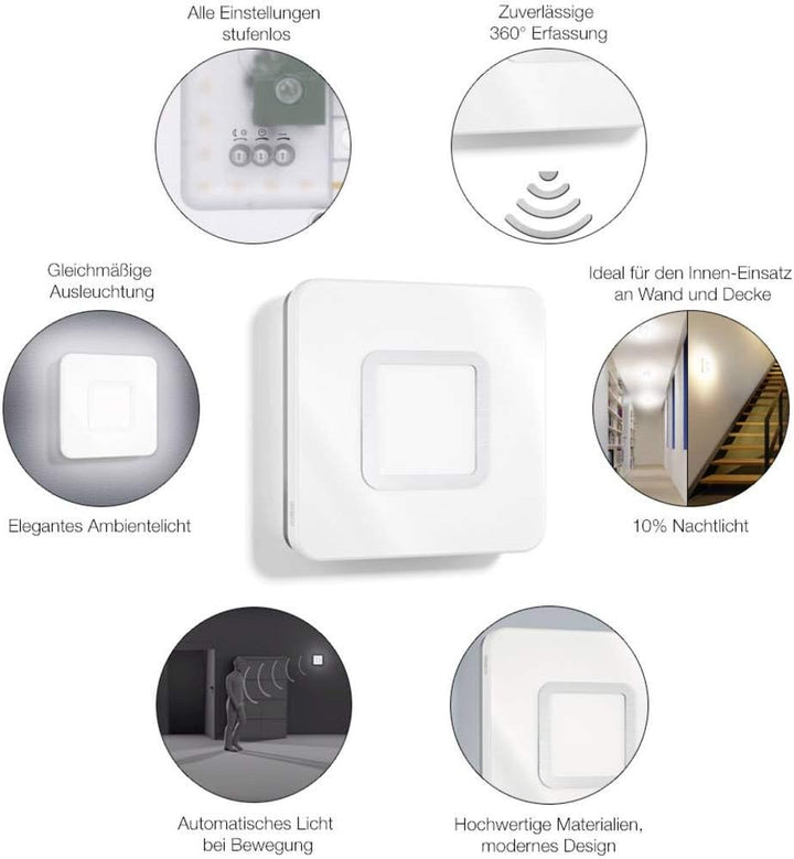 Steinel LED Innenleuchte RS LED M1 S Edelstahl, 8.8 W LED Wandlampe, 759 lm, 360° Bewegungsmelder, m