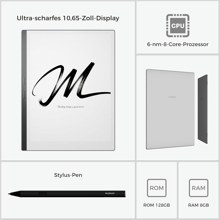 X 10,65 Zoll E Ink Paper Tablet | 8 GB + 128 GB ultradünner Flexibler Bildschirm ePaper Notebook mit