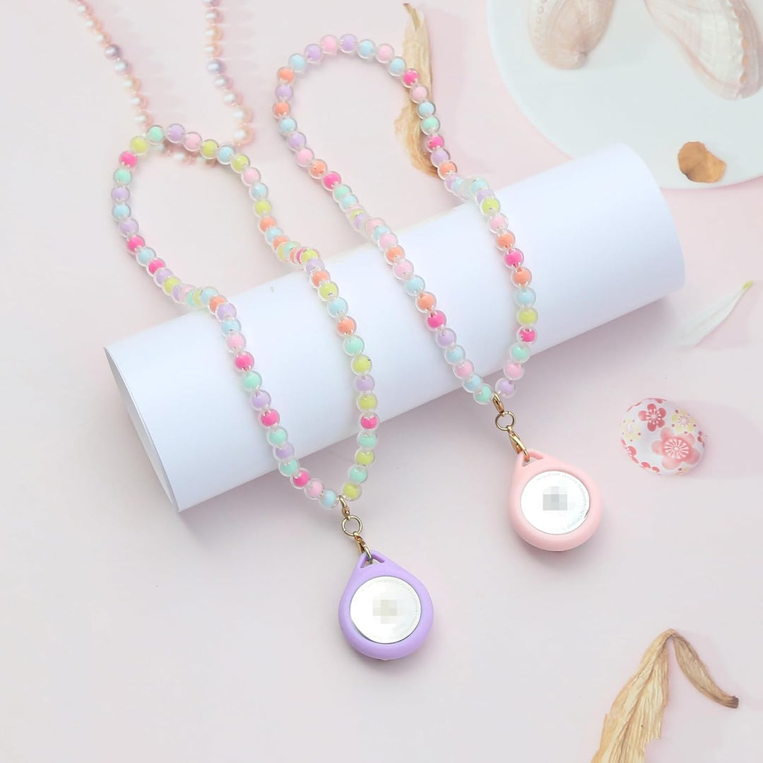 2 Stück Kinder-Halskettenhalter für Airtag, niedliche Mädchen, rosa und violett, Schmetterlings-Perl