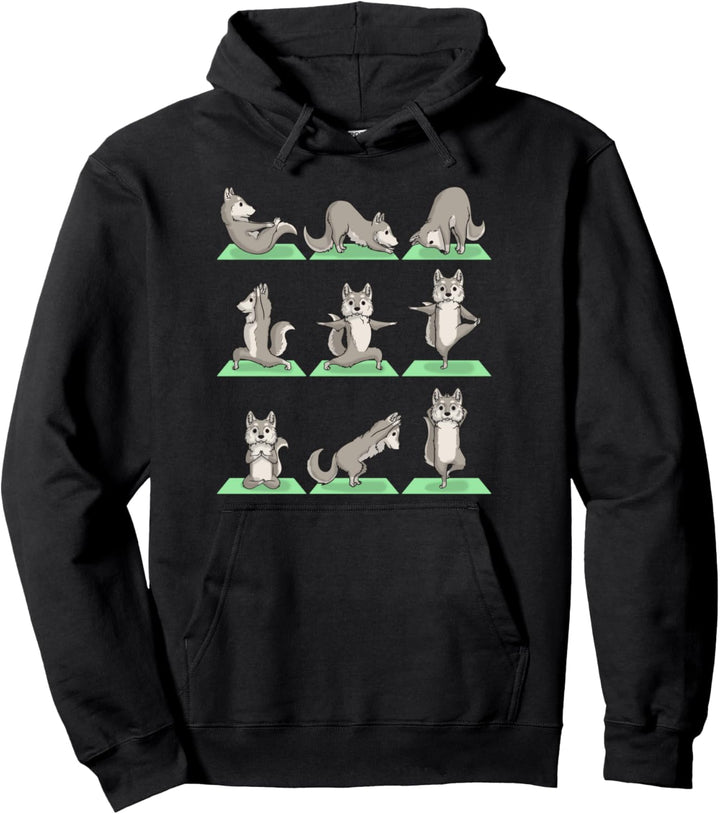 Wolf Yoga Pose Zen Cute Workout Exercise Yogi Funny Pullover Hoodie