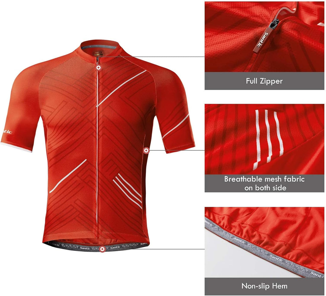 Santic Radtrikot Herren Kurzarm Fahrradtrikot Herren Fahrradshirt Radshirt Kurzarm Sommer mit Tasche