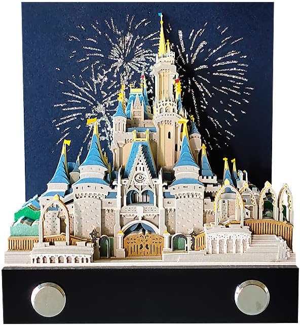 MEICHI 3D Notizblock, nicht verklebt, 3D Schlossmodell Papierkunst mit Anzeigebox glasklar, 9 x 8 x