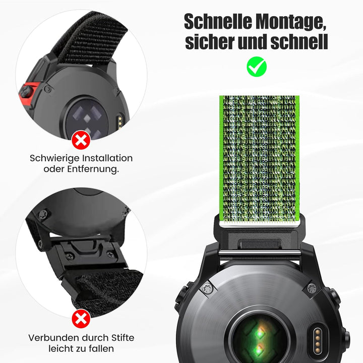 ANBEST 22mm Nylon Armband für Garmin Fenix 7 Pro/6 Pro/Fenix 8 47 mm Armband, Schleife Klettband für