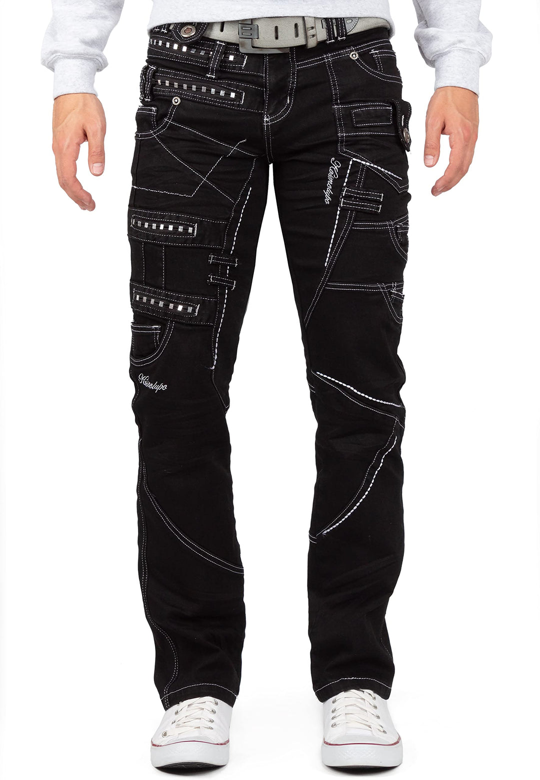 KOSMO LUPO Herren Jeans – Extravagante Designer-Jeans mit Patchwork, Nieten & Kontrastnähten – Regul