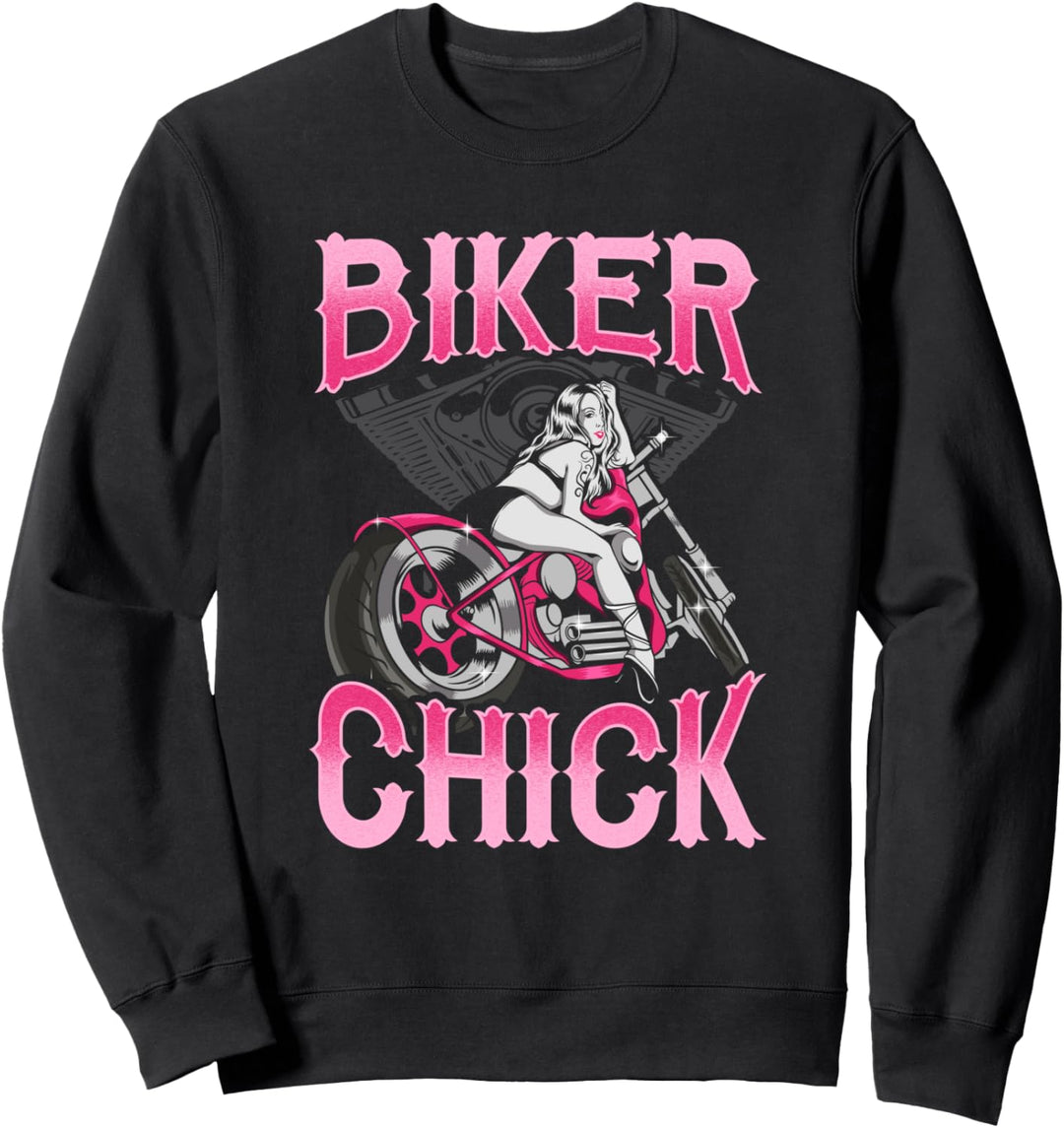 Sexy Biker Chick auf einem Motorrad Pin Up Girl Pink Sweatshirt