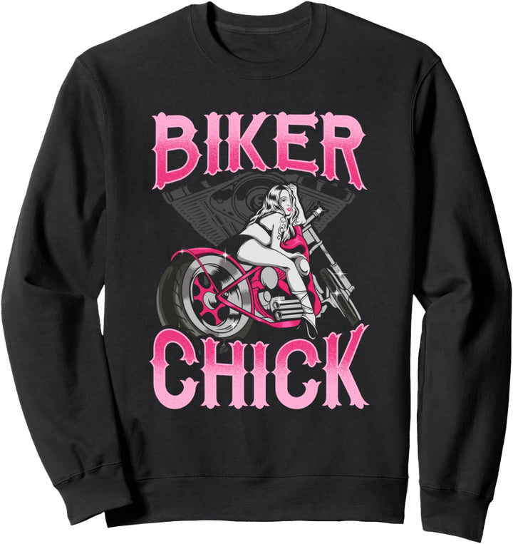 Sexy Biker Chick auf einem Motorrad Pin Up Girl Pink Sweatshirt